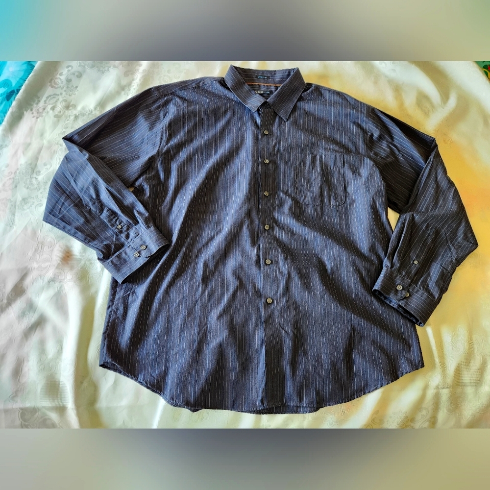 Van Heusen Studio Navy Pin Stripe Dress Shirt Sz XXL 18-18.5!!